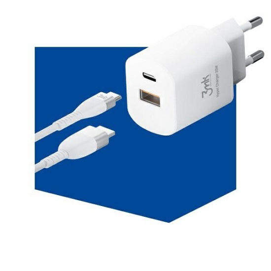 Ładowarka sieciowa 3MK HyperCharger 20W USB-C + USB-A PD 3.0 QC 3.0 biała