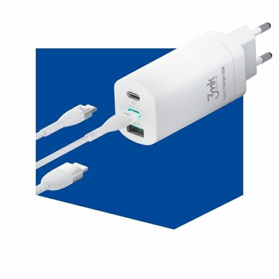 Ładowarka sieciowa 3MK HyperCharger 65W 2xUSB-C + USB-A GaN PD 3.0 QC 4.0 biała