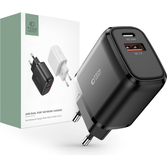 Ładowarka sieciowa Tech-Protect C20W 2-port Network Charger PD 20W QC 3.0 Black