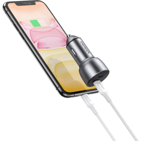 Ładowarka samochodowa UGREEN CD213 2x USB-C QC3.0 PD 3.0 36W FCP AFC 3A szary