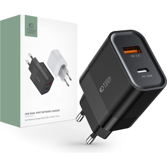 Ładowarka sieciowa Tech-Protect C30W 2-port Network Charger PD 30W QC 3.0 Black