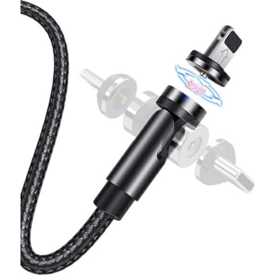 Kabel magnetyczny USAMS U59 lightning 2.1A Fast Charge 1m pleciony czarny/black SJ472USB01 regulowany kąt