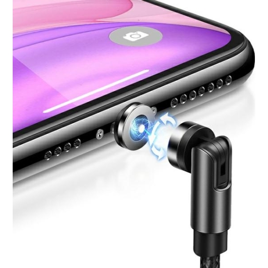 Kabel magnetyczny USAMS U59 lightning 2.1A Fast Charge 1m pleciony czarny/black SJ472USB01 regulowany kąt