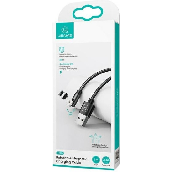 Kabel magnetyczny USAMS U59 lightning 2.1A Fast Charge 1m pleciony czarny/black SJ472USB01 regulowany kąt
