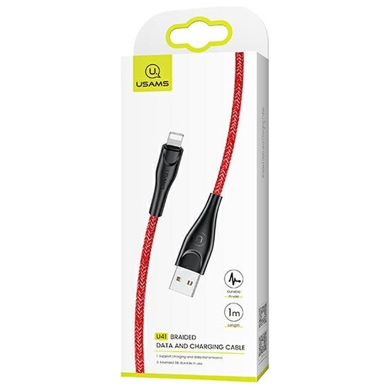 Kabel pleciony USAMS U41 lightning 1m 2A czerwony/red SJ391USB02 Fast Charge