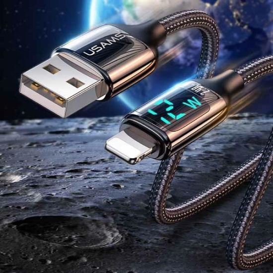 Kabel pleciony USAMS U78 lightning 1.2m LED 2.4A Fast Charging czarny/black SJ543USB01