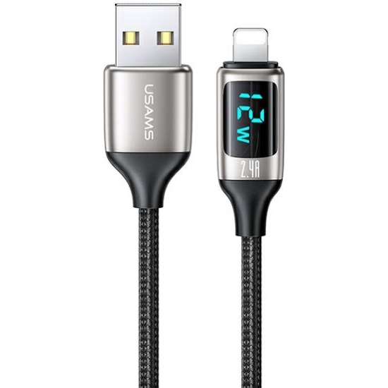 Kabel pleciony USAMS U78 lightning 1.2m LED 2.4A Fast Charging silver black SJ543USB02