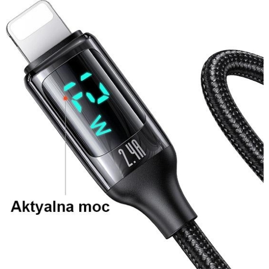 Kabel pleciony USAMS U78 lightning 1.2m LED 2.4A Fast Charging silver black SJ543USB02