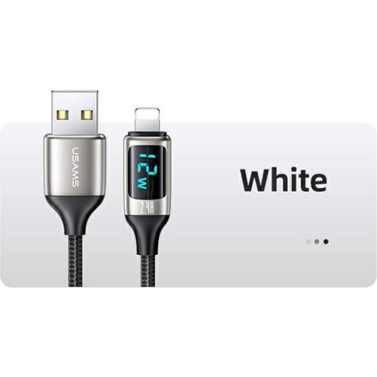 Kabel pleciony USAMS U78 lightning 1.2m LED 2.4A Fast Charging silver black SJ543USB02