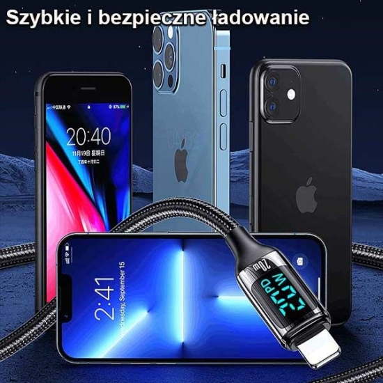 Kabel pleciony USAMS U78 USB-C na Lightning LED 1.2m 20W PD Fast Charge biały/white SJ545USB02