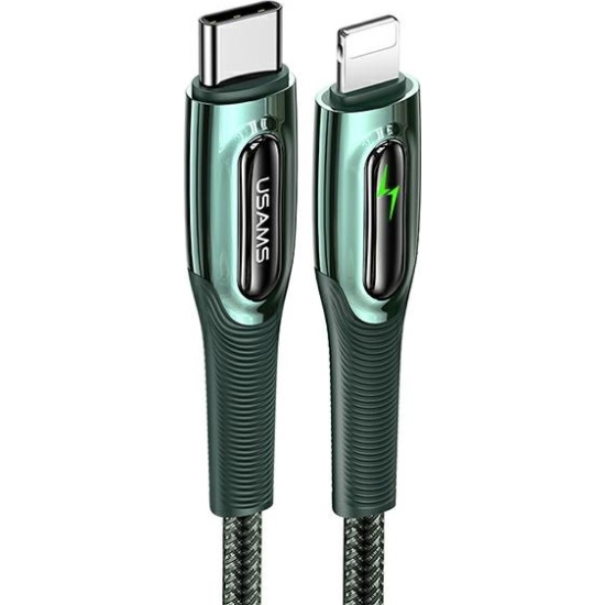 Kabel pleciony USAMS USB-C na Lightning Smart Power-off 20W PD Cable1.2m ciemny zielony/dark green SJ518USB02