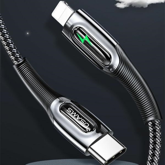 Kabel pleciony USAMS USB-C na Lightning Smart Power-off 20W PD Cable1.2m ciemny zielony/dark green SJ518USB02