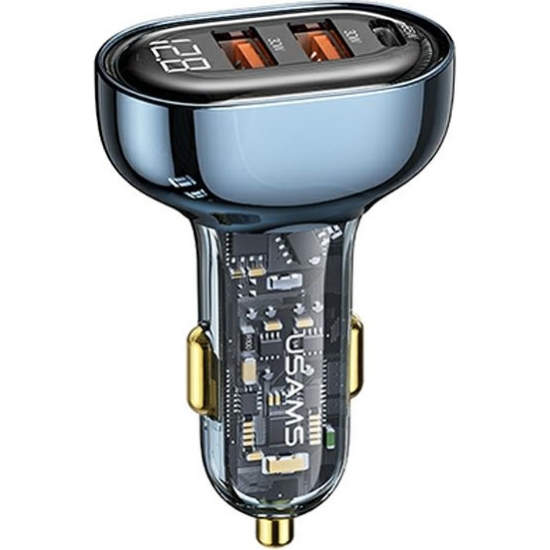 Ładowarka samochodowa USAMS 1xUSB-C 2xUSB-A 125W Fast Charge transparent blue CC158CC02