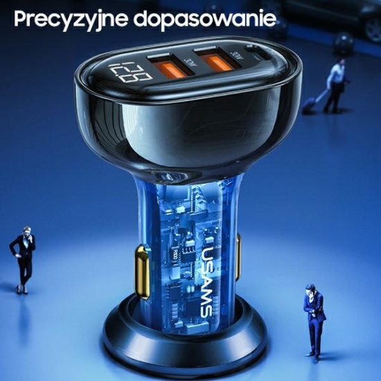 Ładowarka samochodowa USAMS 1xUSB-C 2xUSB-A 125W Fast Charge transparent blue CC158CC02
