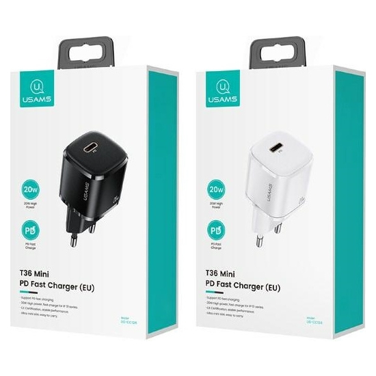 Ładowarka sieciowa USAMS T36 mini 1xUSB-C 20W PD3.0 Fast Charging biały/white CC124TC02