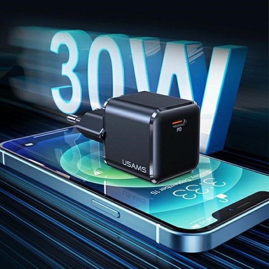 Ładowarka sieciowa USAMS T45 mini 1xUSB-C  30W PD3.0 Fast Charging czarny/black CC148TC01