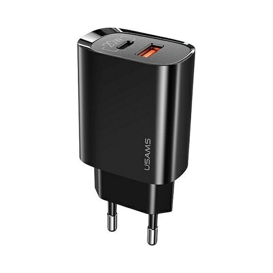 Ładowarka sieciowa USAMS T35 1xUSB-C+1xUSB 20W PD3.0 +QC3.0 Fast Charging czarny/black CC121TC02