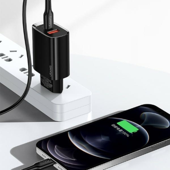 Ładowarka sieciowa USAMS T35 1xUSB-C+1xUSB 20W PD3.0 +QC3.0 Fast Charging czarny/black CC121TC02