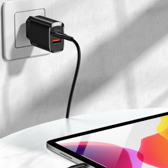 Ładowarka sieciowa USAMS T35 1xUSB-C+1xUSB 20W PD3.0 +QC3.0 Fast Charging czarny/black CC121TC02