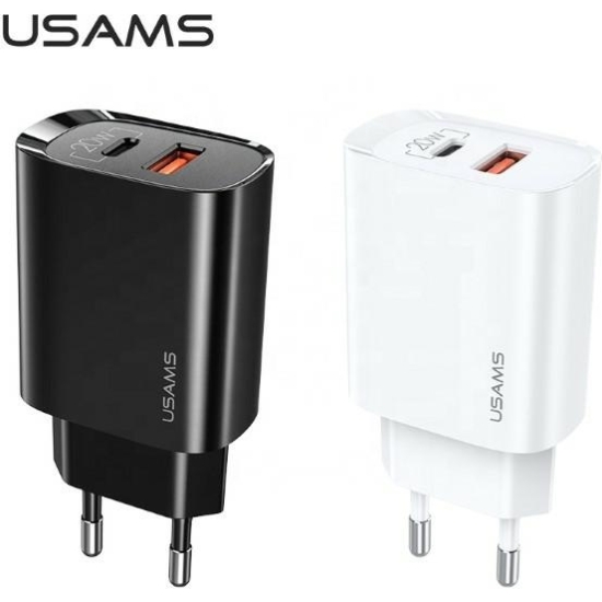 Ładowarka sieciowa USAMS T35 1xUSB-C+1xUSB 20W PD3.0 +QC3.0 Fast Charging czarny/black CC121TC02