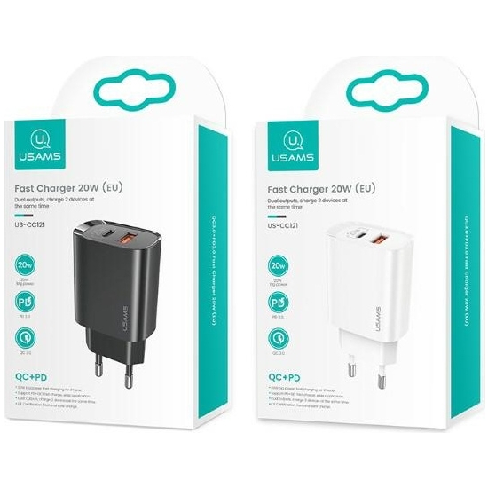 Ładowarka sieciowa USAMS T35 1xUSB-C+1xUSB 20W PD3.0 +QC3.0 Fast Charging czarny/black CC121TC02