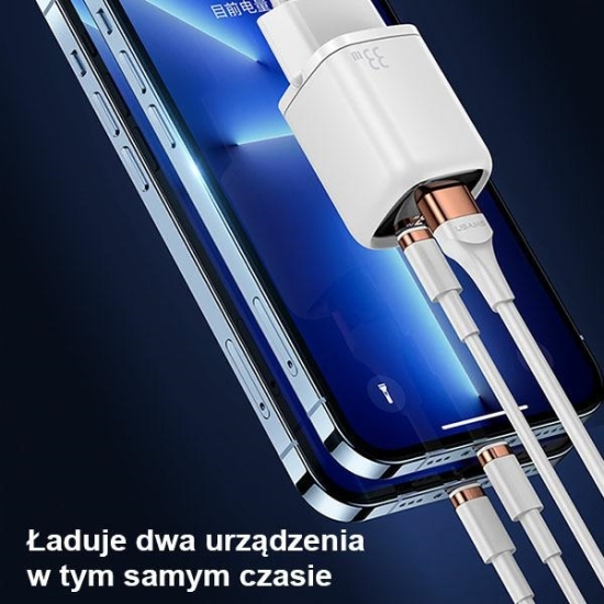 Ładowarka sieciowa USAMS T46 1xUSB-C+1xUSB 33W PD3.0 +QC3.0 Fast Charging biały/white CC152TC02