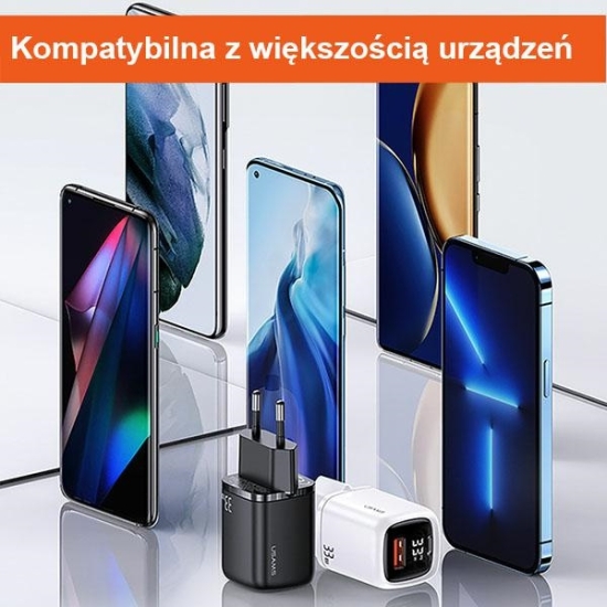 Ładowarka sieciowa USAMS T46 1xUSB-C+1xUSB 33W PD3.0 +QC3.0 Fast Charging biały/white CC152TC02