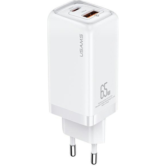 Ładowarka sieciowa USAMS T47 1xUSB-C+1xUSB 65W PD Fast Charging Super Si biały/white CC153TC02
