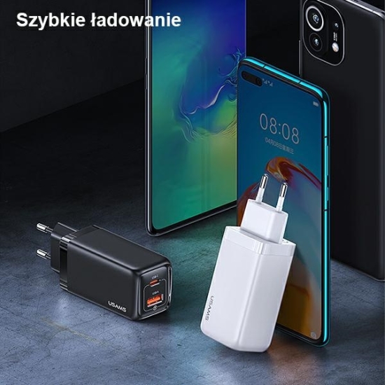 Ładowarka sieciowa USAMS T47 1xUSB-C+1xUSB 65W PD Fast Charging Super Si biały/white CC153TC02