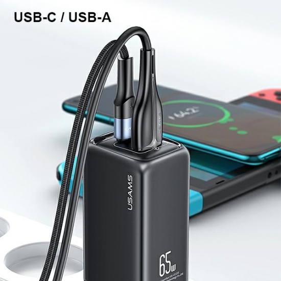 Ładowarka sieciowa USAMS T47 1xUSB-C+1xUSB 65W PD Fast Charging Super Si biały/white CC153TC02