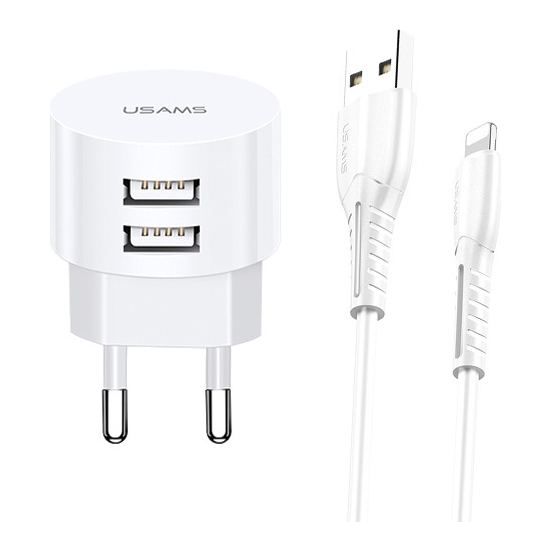 Ładowarka sieciowa USAMS T20 2xUSB 2,1A lightnin g biały/white round Fast Charging  XTXLOGT1804