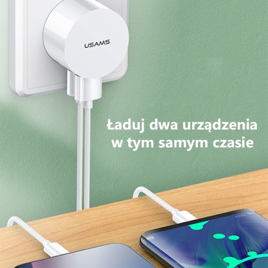 Ładowarka sieciowa USAMS T20 2xUSB 2,1A lightnin g biały/white round Fast Charging  XTXLOGT1804