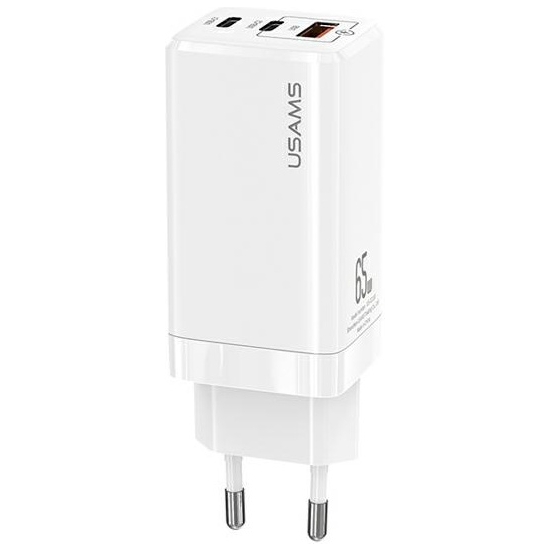 Ładowarka sieciowa USAMS MT T33 2xUSB-C+USB GaN 65W PD Fast Charging biały/white CC110TC02