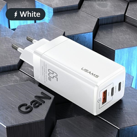Ładowarka sieciowa USAMS MT T33 2xUSB-C+USB GaN 65W PD Fast Charging biały/white CC110TC02