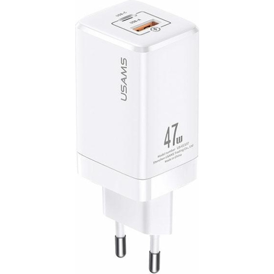 Ładowarka sieciowa USAMS T41 USB-C+USB GaN 47W PD+QC Fast Charging biały/white CC137TC02