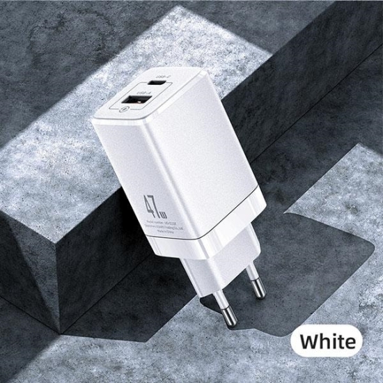 Ładowarka sieciowa USAMS T41 USB-C+USB GaN 47W PD+QC Fast Charging biały/white CC137TC02