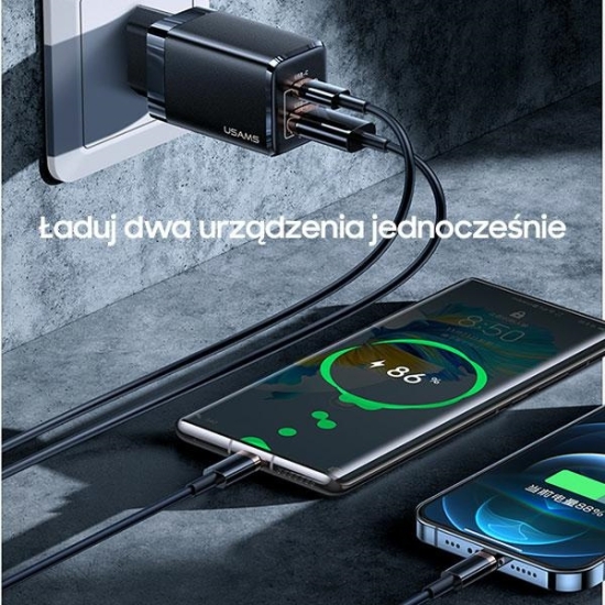 Ładowarka sieciowa USAMS T41 USB-C+USB GaN 47W PD+QC Fast Charging biały/white CC137TC02
