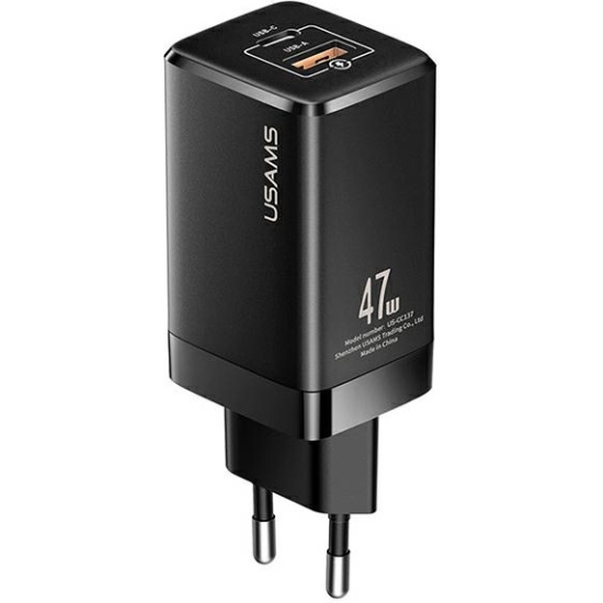 Ładowarka sieciowa USAMS T41 USB-C+USB GaN 47W PD+QC Fast Charging czarny/black CC137TC01