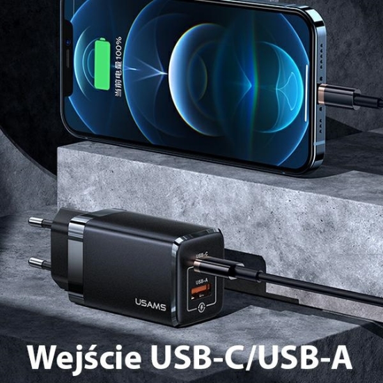 Ładowarka sieciowa USAMS T41 USB-C+USB GaN 47W PD+QC Fast Charging czarny/black CC137TC01