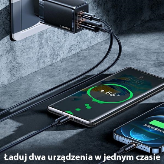 Ładowarka sieciowa USAMS T41 USB-C+USB GaN 47W PD+QC Fast Charging czarny/black CC137TC01