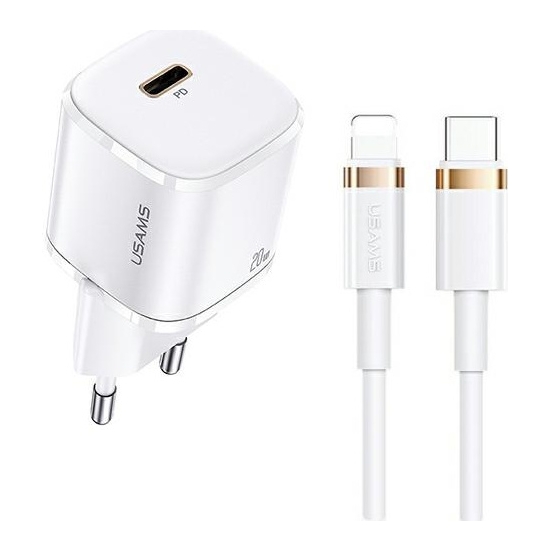 Ładowarka sieciowa USAMS T36 mini 1xUSB-C 20W + kabel USB-C-Lightning biały/white PD3.0 Fast Charging XFKXLOGTL02