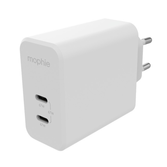 Ładowarka sieciowa Mophie Gan Charger Dual z podwójnym wejściem USB-C 67W (biała)