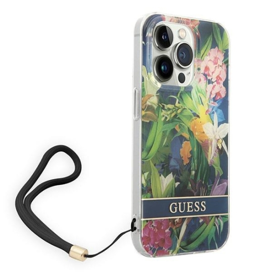 Etui Guess GUOHCP14XHFLSB Apple iPhone 14 Pro Max niebieski/blue hardcase Flower Strap
