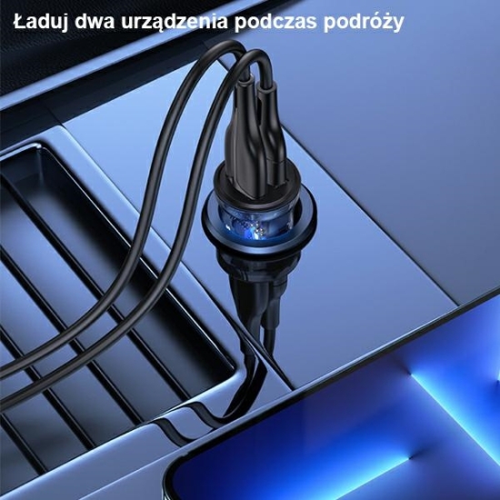 Ładowarka samochodowa USAMS C31 3A 2xUSB-A Fast Charge niebieski/blue CC162CC02