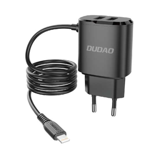 Ładowarka sieciowa Dudao 2x USB z wbudowanym kablem Lightning 12W czarny (A2ProL)