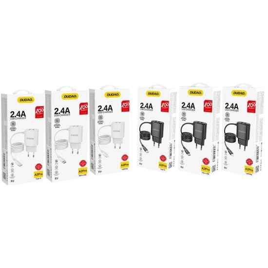 Ładowarka sieciowa Dudao 2x USB z wbudowanym kablem Lightning 12W czarny (A2ProL)