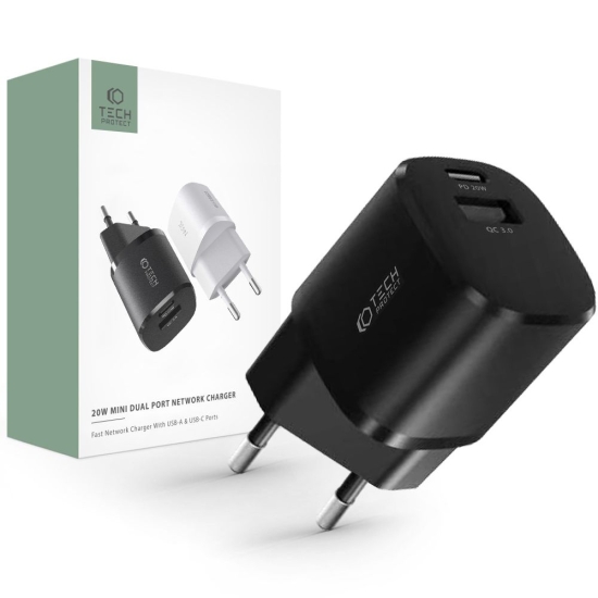Ładowarka sieciowa Tech-Protect C20W Mini 2-port Network Charger PD 20W QC 3.0 Black