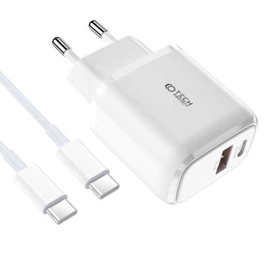Ładowarka sieciowa Tech-Protect C20W 2-port Network Charger PD 20W QC 3.0 + USB-C Cable White