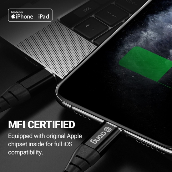 Kabel Crong Armor Link USB-C/Lightning MFi 150cm (czarny)