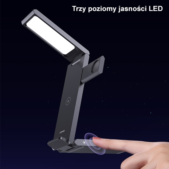Ładowarka bezprzewodowa USAMS z lampą 3w1 15W czarny/black CD181WXC01 (US-CD181)